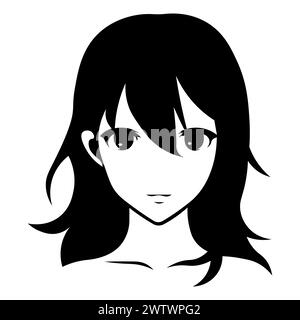 icona nera della ragazza vettoriale anime su sfondo bianco Illustrazione Vettoriale