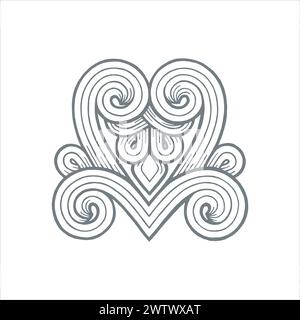 Illustrazione disegnata a mano in stile vintage a forma di cuore. Ornamento cardiaco. Illustrazione Vettoriale
