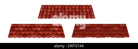 Motivo a trama rossa per tetti vettoriali. Illustrazione dei cartoni animati sul tetto in argilla. Copertura in legno per la casa dal design color terracotta. Elemento decorativo per superfici isolate per esterni classico marrone Illustrazione Vettoriale