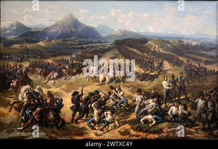 Prima guerra d'indipendenza italiana. Guerra tra l'esercito piamontese e quello austriaco. Carica dei carabinieri a Pastrengo (30 aprile 1848), oleo di V. Gi Foto Stock