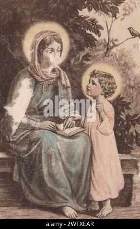 Antico biglietto sacro colorato Madonna, Santa Maria, Samaria Zell, Mater dolorosa, Immacolata, Ave Maria, Rosa Mystica, Szűz Mária, Maria, nostra Signora del dolore ulteriori-diritti-cancellazioni-non disponibili Foto Stock