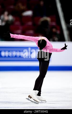 Mone CHIBA (JPN), durante le esercitazioni femminili, ai Campionati mondiali di pattinaggio di figura ISU 2024, al Bell Centre, il 19 marzo 2024 a Montreal, Canada. Crediti: Raniero Corbelletti/AFLO/Alamy Live News Foto Stock