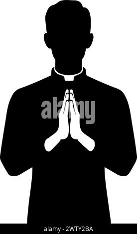 Prete che prega silhouette. Mani piegate per la preghiera. Illustrazione vettoriale Illustrazione Vettoriale