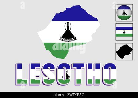 Flag Lesotho e mappa in un grafico vettoriale Illustrazione Vettoriale