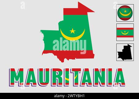 Bandiera e mappa della Mauritania in un grafico vettoriale Illustrazione Vettoriale