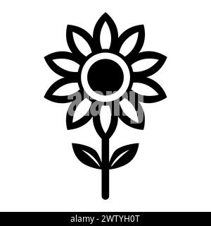 icona di girasole vettoriale nera su sfondo bianco Illustrazione Vettoriale