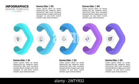 Modello infografico con icone e 5 opzioni o passaggi. Frecce. Può essere utilizzato per il layout del flusso di lavoro, il diagramma, il banner, il webdesign. Illustrazione vettoriale Illustrazione Vettoriale