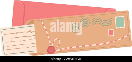 Buste di carta. Lettere vintage con sigilli di cera per corrispondenza Illustrazione Vettoriale