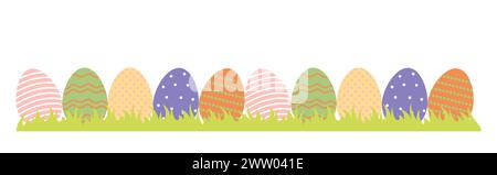 Buone uova di Pasqua sullo stendardo. Colorato sfondo orizzontale pasqua caccia di pasqua. Stile moderno e minimale. Poster orizzontale, biglietto d'auguri, intestazione per Illustrazione Vettoriale