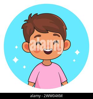 Ragazzo sorridente. Bambino felice. Avatar per i social network. Illustrazione vettoriale. Illustrazione Vettoriale