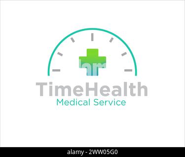 design logo time health con orologio e logo time health service Illustrazione Vettoriale