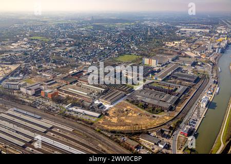 Luftbild, Gewerbegebiet Hafenstraße, Thyssen Draht AG, Hamm-Westen. Mitte, Hamm, Ruhrgebiet, Nordrhein-Westfalen, Deutschland ACHTUNGxMINDESTHONORARx60xEURO *** Vista aerea, Hafenstrasse Industrial estate, Thyssen Draht AG, Hamm Westen Mitte, Hamm, zona della Ruhr, Renania settentrionale-Vestfalia, Germania ATTENTIONxMINDESTHONORARx60xEURO Foto Stock