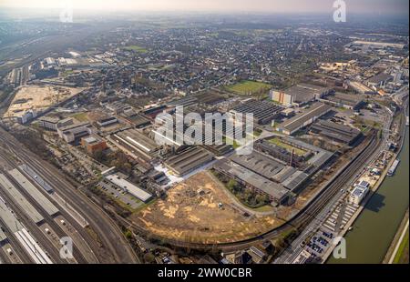 Luftbild, Gewerbegebiet Hafenstraße, Thyssen Draht AG, Hamm-Westen. Mitte, Hamm, Ruhrgebiet, Nordrhein-Westfalen, Deutschland ACHTUNGxMINDESTHONORARx60xEURO *** Vista aerea, Hafenstrasse Industrial estate, Thyssen Draht AG, Hamm Westen Mitte, Hamm, zona della Ruhr, Renania settentrionale-Vestfalia, Germania ATTENTIONxMINDESTHONORARx60xEURO Foto Stock