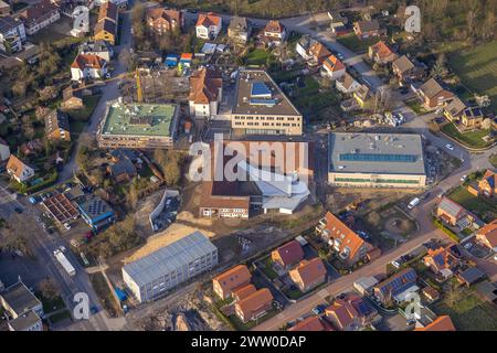 Luftbild, Arnold-Freymuth-Gesamtschule Baustelle mit Neubau, Stadtbezirk Herringen, Hamm, Ruhrgebiet, Nordrhein-Westfalen, Deutschland ACHTUNGxMINDESTHONORARx60xEURO *** veduta aerea, Arnold Freymuth comprensivo cantiere scolastico con nuovo edificio, distretto di Herringen, Hamm, zona della Ruhr, Renania settentrionale-Vestfalia, Germania ATTENTIONxMINDESTHONORARx60xEURO Foto Stock