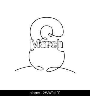 Disegno a linea continua o singola 8 marzo. Illustrazione Vettoriale