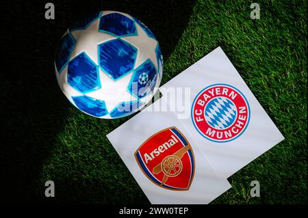 PARIGI, FRANCIA, MARZO. 16. 2024: Arsenal F.C. (ENG) vs. Bayern Monaco (GER. Quarti di finale UEFA Champions League 2024 in Europa. Logo di te Foto Stock