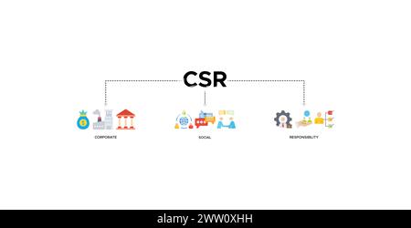 Immagine vettoriale dell'icona Web del banner CSR per aziende e organizzazioni, responsabilità sociale aziendale e restituzione Illustrazione Vettoriale