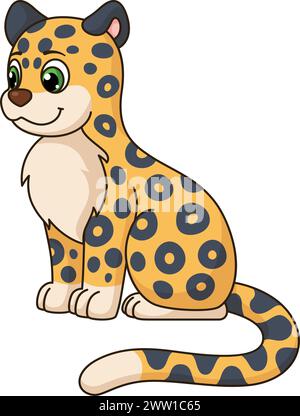 Leopardo dei cartoni animati. Divertente personaggio di ghepardo. Piccola jaguar Illustrazione Vettoriale