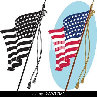 Un'illustrazione della bandiera americana che sventolava nella brezza. Illustrazione Vettoriale