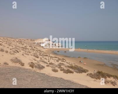 Laguna di Playa Sotavento, rinomata spiaggia di kitesurf e surf di fama mondiale, Costa calma, Fuerteventura meridionale, Las Palmas, Isole Canarie, Spagna Foto Stock