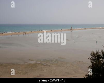 Laguna di Playa Sotavento, rinomata spiaggia di kitesurf e surf di fama mondiale, Costa calma, Fuerteventura meridionale, Las Palmas, Isole Canarie, Spagna Foto Stock