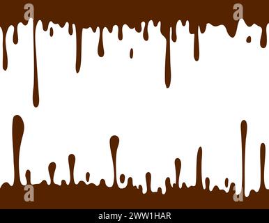 Gocce di cioccolato e macchie. Moderno poster di latte fresco spruzzato su sfondo chiaro, design piatto. Batti le mani dal latte. Illustrazione vettoriale, EPS 10. Illustrazione Vettoriale