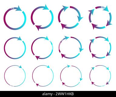 Frecce circolari diverse e di spessore diverso indicano simboli illustrazioni vettoriali. Illustrazione Vettoriale