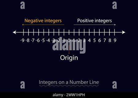 Rappresenta numeri interi su vettori di linee numeriche nelle risorse matematiche per insegnanti e studenti. Illustrazione Vettoriale