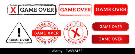 game over rettangolo triangolo cerchio timbro e tasto segno sconfitta giocatore fallito Illustrazione Vettoriale