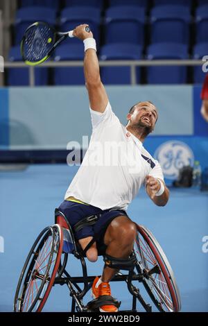 L'olandese Tom Egberink ha vinto la medaglia d'argento nella finale maschile di tennis su sedia a rotelle alle Paralimpiadi di Tokyo 2020, sconfitto da Shingo Kunieda (non in foto). Shingo Kunieda ha vinto contro Tom Egberink 6-1 6-2 Foto Stock