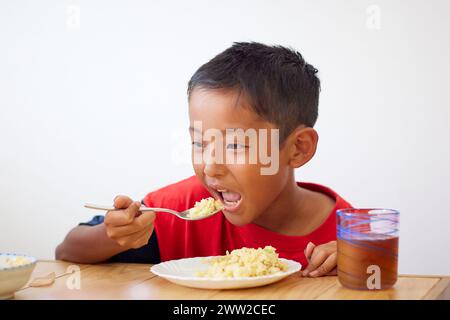 Un ragazzo che mangia cibo Foto Stock