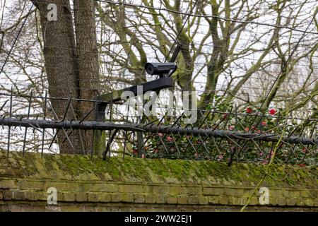 Telecamera a circuito chiuso, Buckingham Palace Wall, Londra, Regno Unito Foto Stock