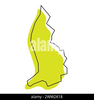 Mappa semplificata del paese del Liechtenstein. Silhouette verde con contorno nero sottile isolato su sfondo bianco. Semplice icona vettoriale Illustrazione Vettoriale