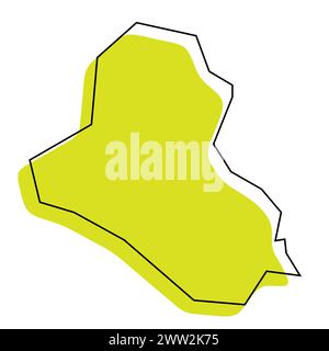 Mappa semplificata del paese iracheno. Silhouette verde con contorno nero sottile isolato su sfondo bianco. Semplice icona vettoriale Illustrazione Vettoriale