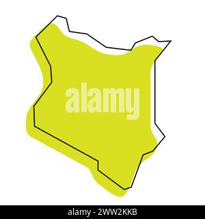 Mappa semplificata per il Kenya. Silhouette verde con contorno nero sottile isolato su sfondo bianco. Semplice icona vettoriale Illustrazione Vettoriale