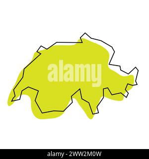 Mappa semplificata dei paesi della Svizzera. Silhouette verde con contorno nero sottile isolato su sfondo bianco. Semplice icona vettoriale Illustrazione Vettoriale