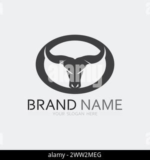 Logo della mucca e del bufalo e icona del modello simbolo app Illustrazione Vettoriale