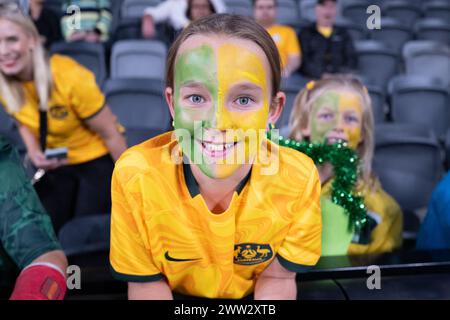 Sydney, Australia. 21 marzo 2024. Tifoso di Socceroos durante la partita di qualificazione della Coppa del mondo FIFA 2026 tra Subway Socceroos Australia e Libano al CommBank Stadium di Sydney, Australia, il 21 marzo 2024. Foto di Peter Dovgan. Solo per uso editoriale, licenza richiesta per uso commerciale. Non utilizzare in scommesse, giochi o pubblicazioni di singoli club/campionato/giocatori. Crediti: UK Sports Pics Ltd/Alamy Live News Foto Stock