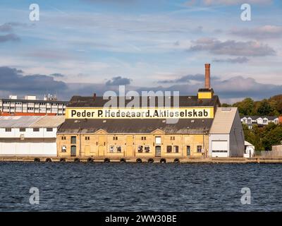 Magazzino di mattoni sul lungomare di Nørresundby lungo Limfjord, Aalborg, Nordjylland, Danimarca Foto Stock