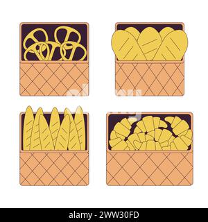 Prodotti da forno set di oggetti lineari per cartoni animati 2D. Illustrazione Vettoriale