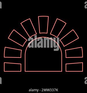 Piano cottura in pietra al neon forno a mattoni, caminetto per cucinare e forno da forno, illustrazione vettoriale tradizionale di colore rosso, immagine di una luce piatta Illustrazione Vettoriale