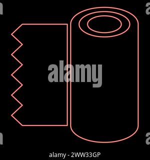 Carta assorbente in rotoli al neon, carta da parati, tessuto, accessori per ufficio, immagine vettoriale di colore rosso, luce piatta Illustrazione Vettoriale
