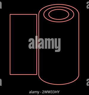 Carta assorbente in rotoli al neon, carta da parati, tessuto, accessori per ufficio, immagine vettoriale di colore rosso, luce piatta Illustrazione Vettoriale