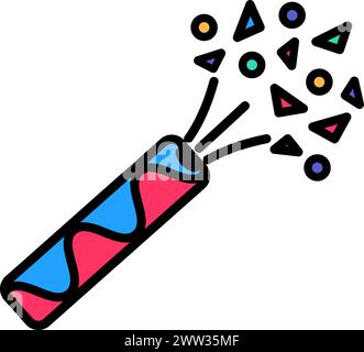 Festa Firecracker esplosione con coriandoli, simbolo di compleanno. Esplosione di firecracker in stile semplice per il design di un centro di intrattenimento per bambini. Co Illustrazione Vettoriale