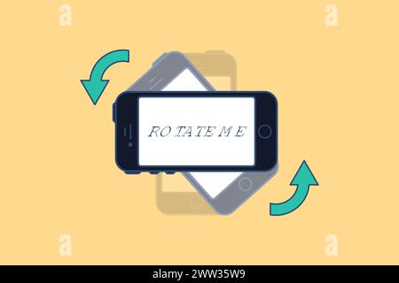 Ruotare l'icona dello smartphone. Istruzioni visive per l'uso del telefono cellulare per la rotazione dell'immagine in posizione orizzontale. Vettore contorno piatto isolato attivato Illustrazione Vettoriale