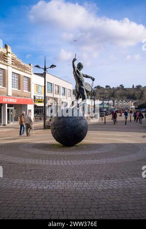 La statua dei tamburi a Lemon Quay; Truro City Center in Cornovaglia, Regno Unito. Foto Stock