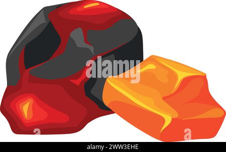 Carbone bruciato. Icona del carbone a fuoco di cartoni animati isolata su sfondo bianco Illustrazione Vettoriale