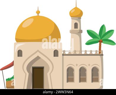 Illustrazione vettoriale di una casa araba tradizionale in stile cartoni animati isolata su sfondo bianco. Case tradizionali delle World Series Illustrazione Vettoriale