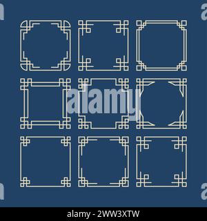 Cornici decorative in stile cinese, striscioni etnici asiatici con ornamento, vettoriale Illustrazione Vettoriale