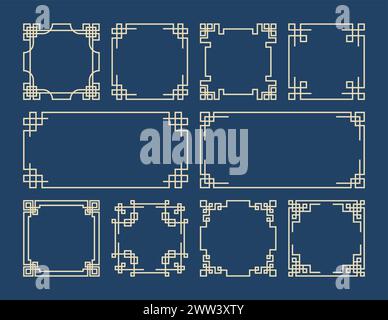 Striscioni e cornici cinesi, elementi di design tradizionali asiatici, ornamento cinese, vettore Illustrazione Vettoriale